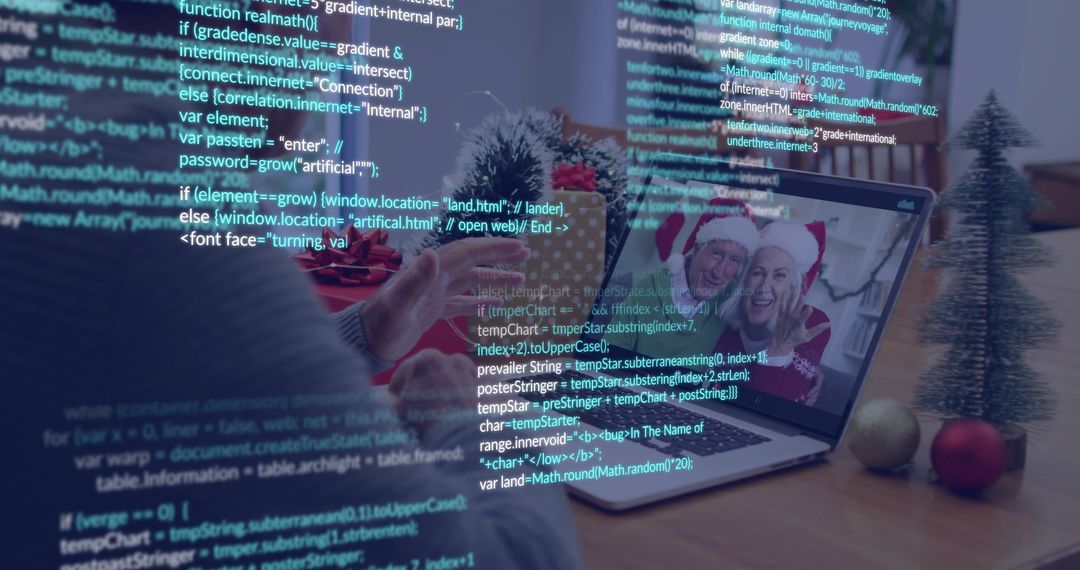 Digital Connection at Christmas with Video Call Multigenerational Family