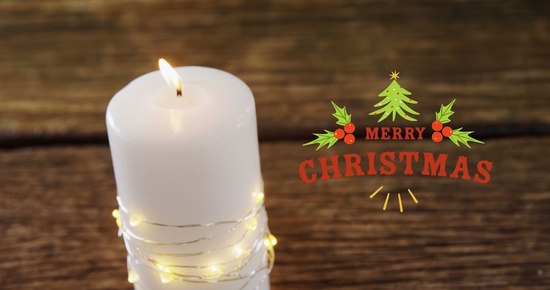 Festive Candle with Merry Christmas Text Overlay