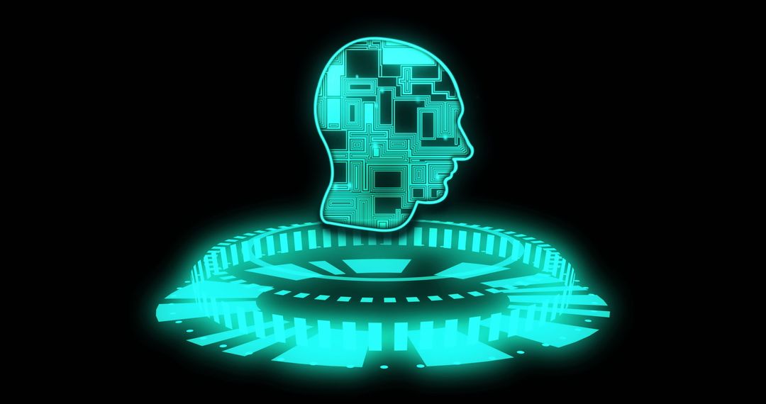 Futuristic AI Head with Data Circuit Visualization