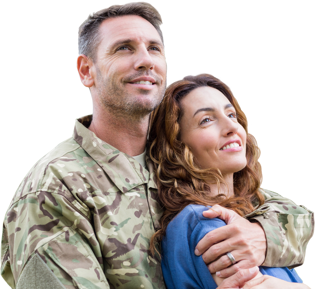 Army Man Embracing Wife while Looking Away Transparent - Download Free Stock Images Pikwizard.com