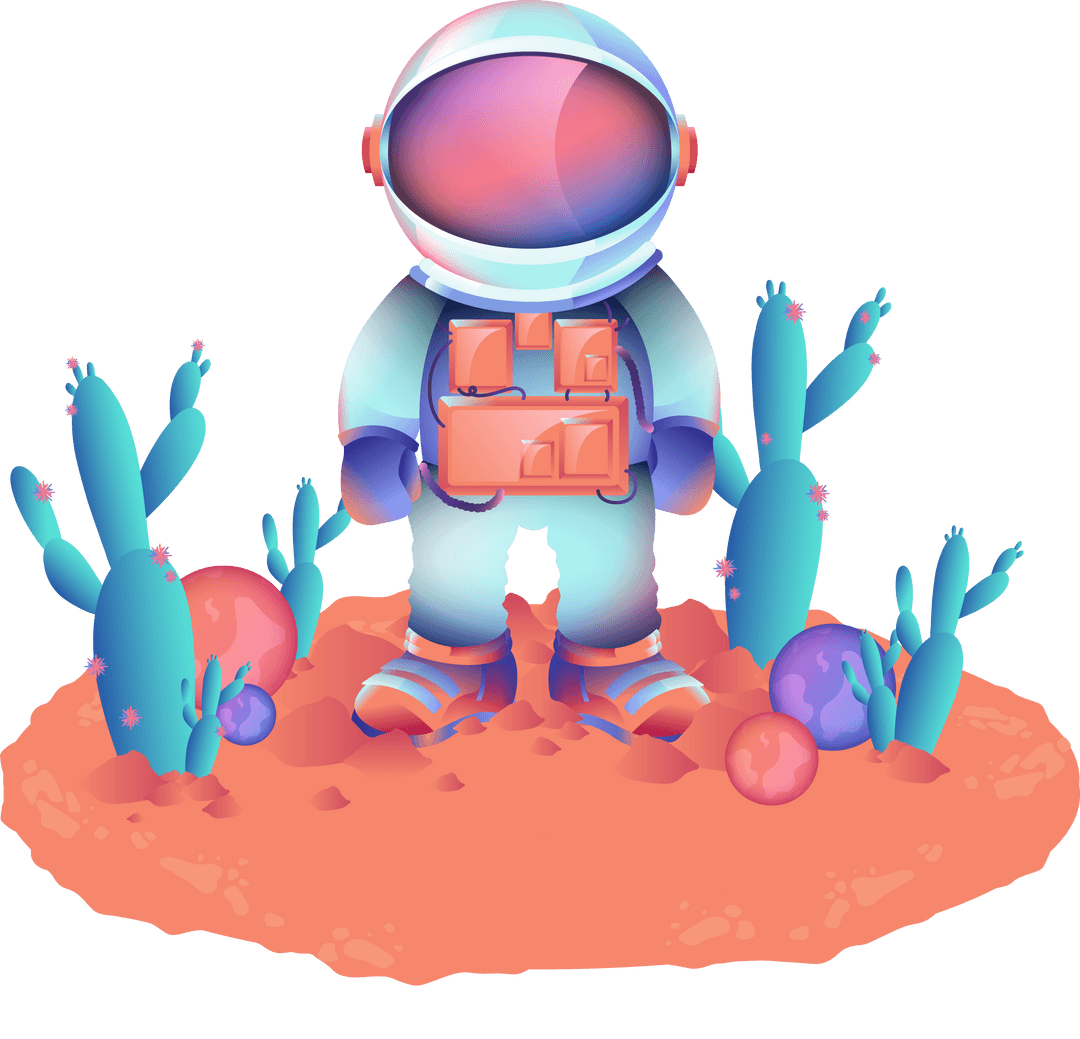 Flat Design Astronaut Exploring Red Terrain on Transparent Background