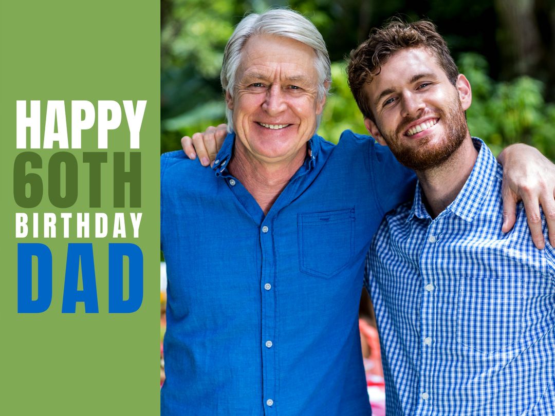 Cheerful Father and Son Celebrating 60th Birthday Outdoors - Download Free Stock Templates Pikwizard.com