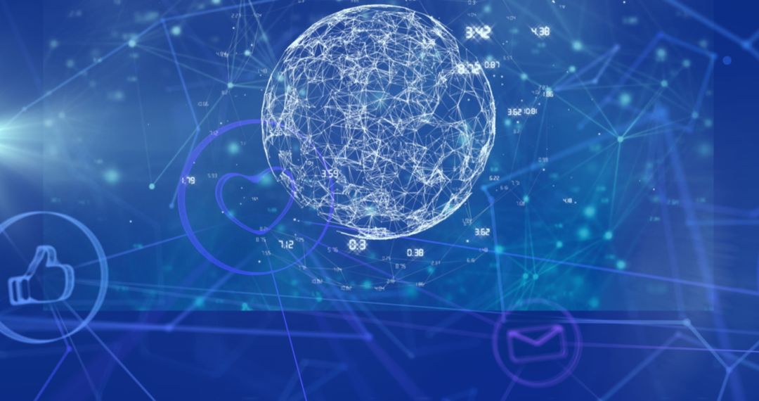 Network Connections and Data Processing on Digital Blue Background