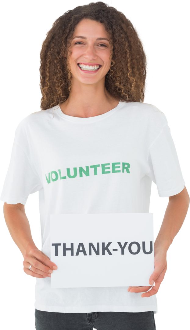 Smiling Volunteer Holding Thank You Sign Transparent Image - Download Free Stock Images Pikwizard.com