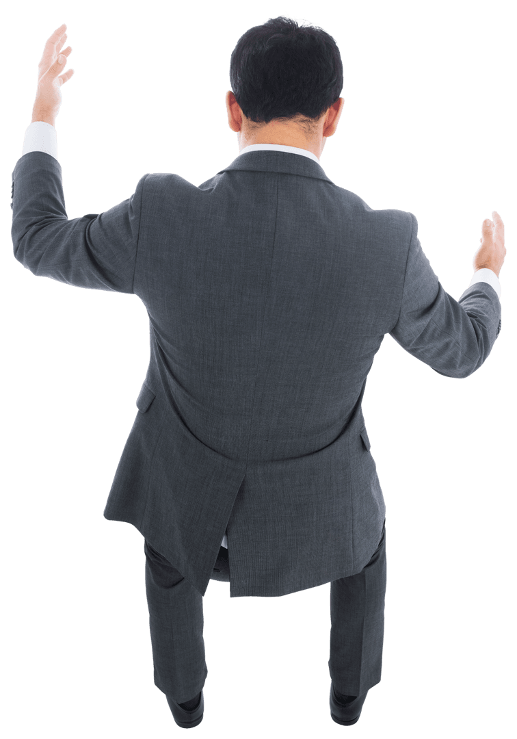 Back view of assertive businessman on transparent background