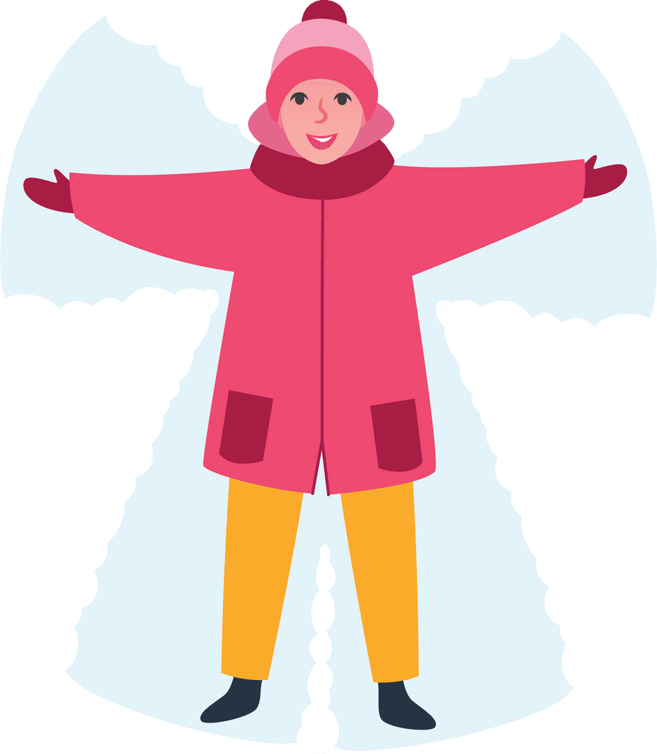 Child Making Snow Angel in Winter Attire with Transparency