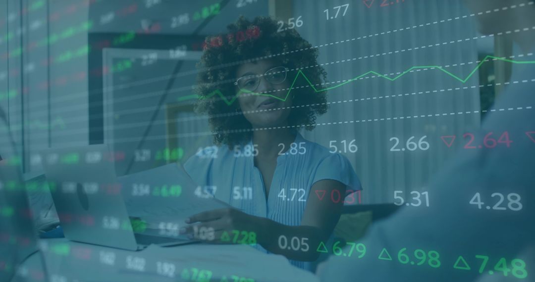 Financial Analyst Presenting Market Data in Modern Office Environment