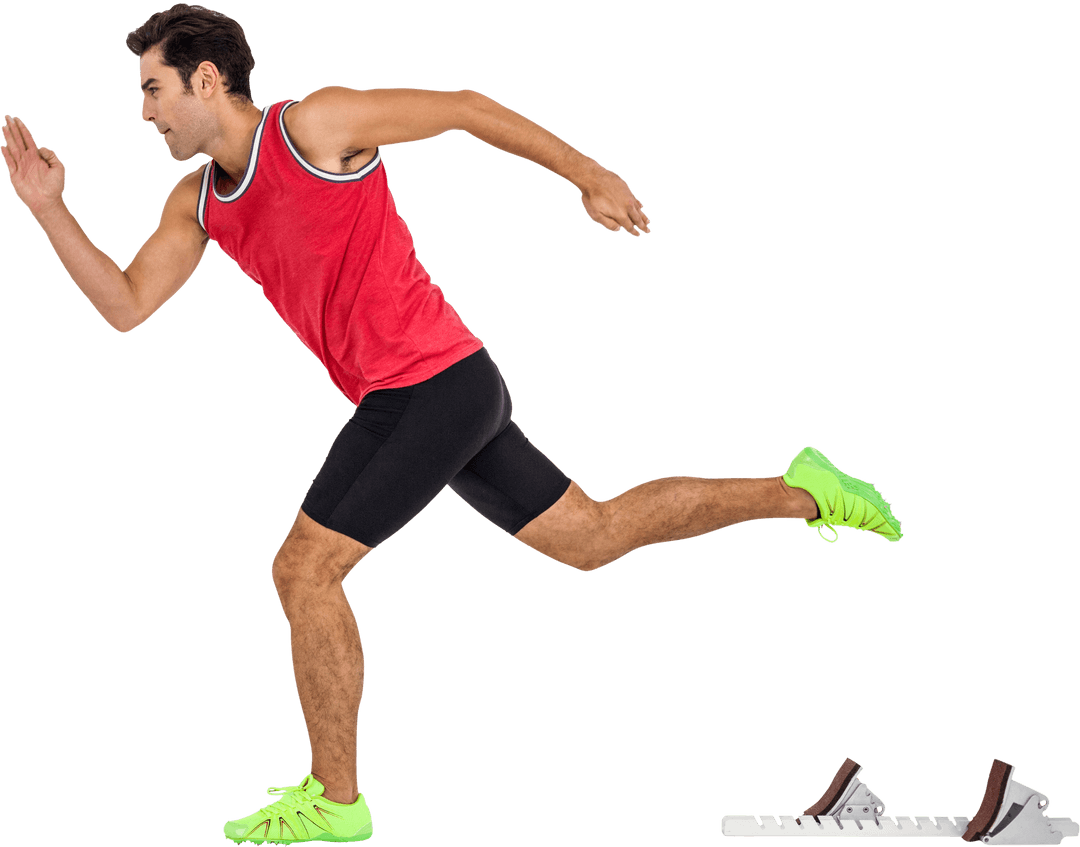 Transparent Confident Male Athlete Starting Sprint Action Pose
