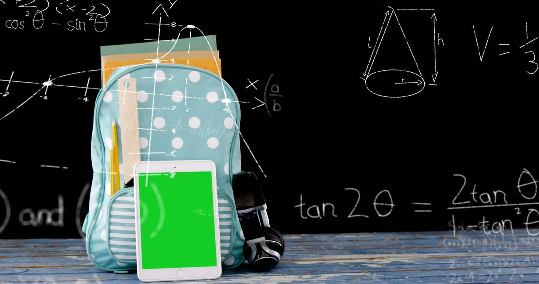 Back to School Backpack with Math Equations on Blackboard