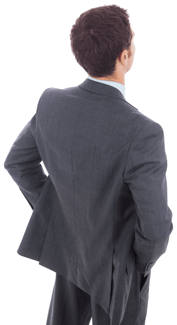 Transparent Businessman Standing with Hands on Hips Prominent Back View