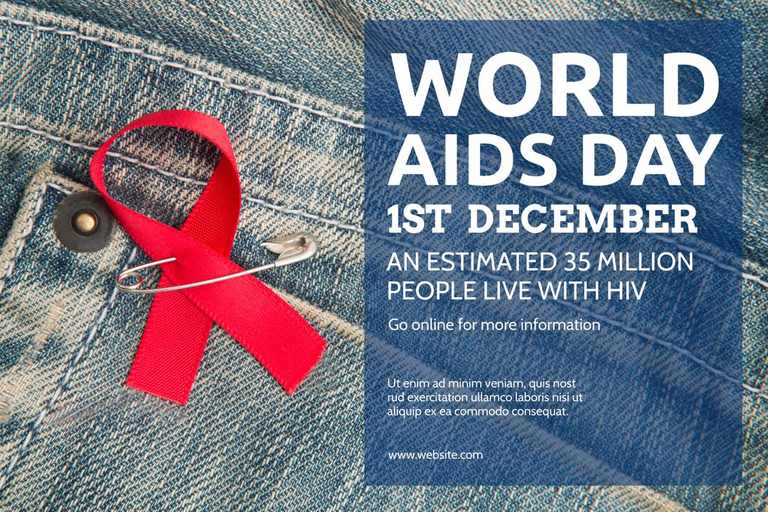 World AIDS Day Red Ribbon on Denim Background Promoting Awareness