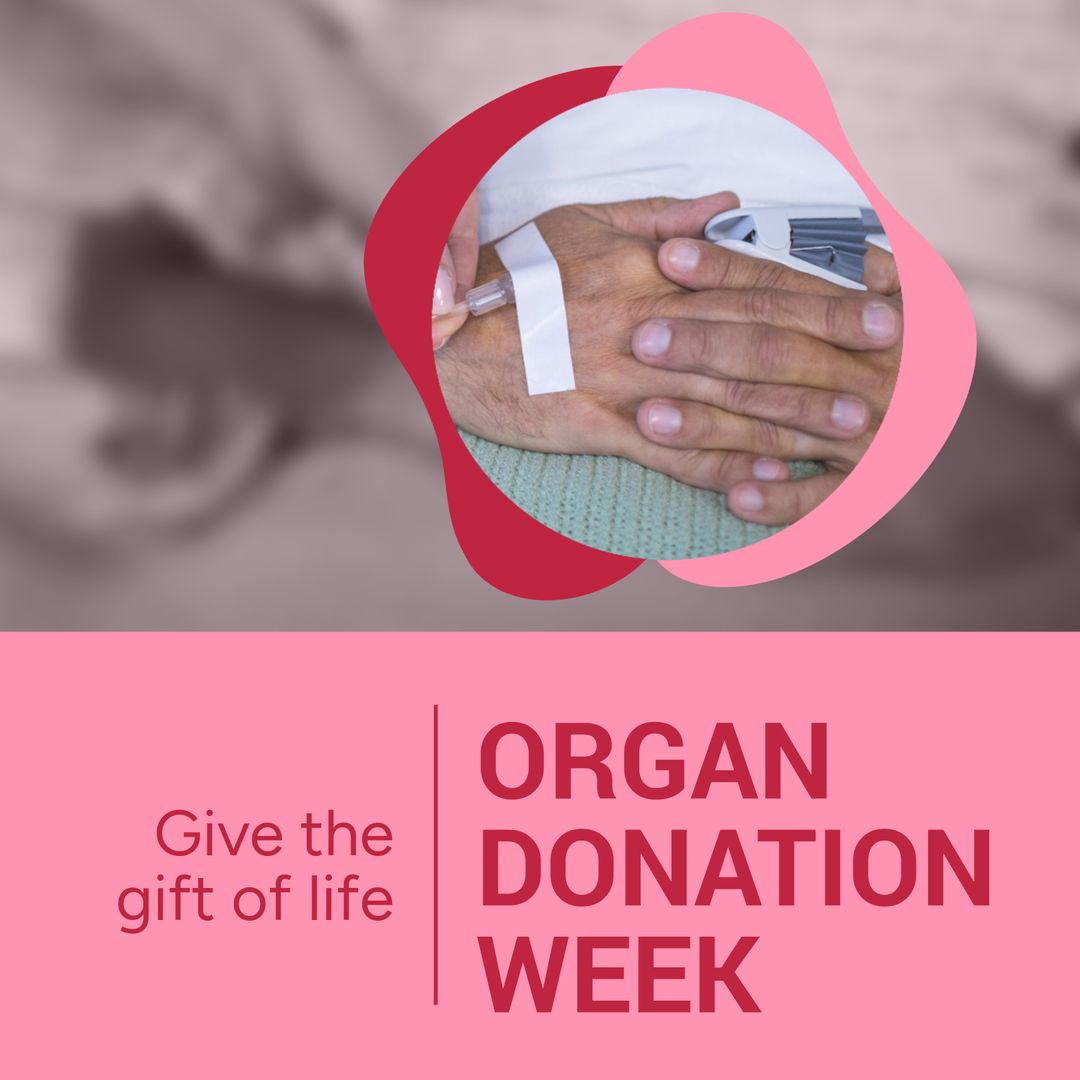 Organ Donation Week Awareness Graphic with Hands Receiving IV Drip - Download Free Stock Templates Pikwizard.com