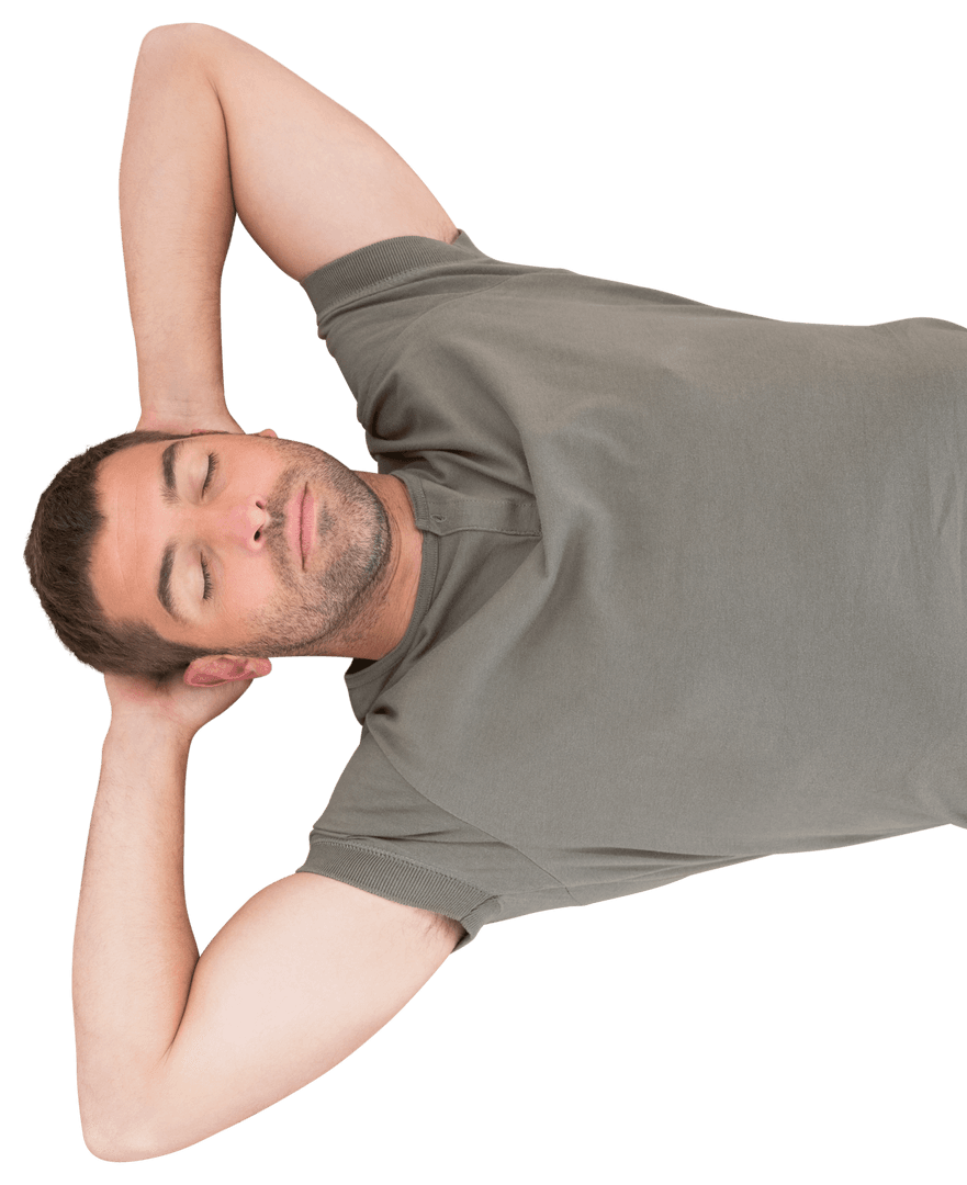 Transparent Overhead Shot of Sleeping Man with Hands Behind Head