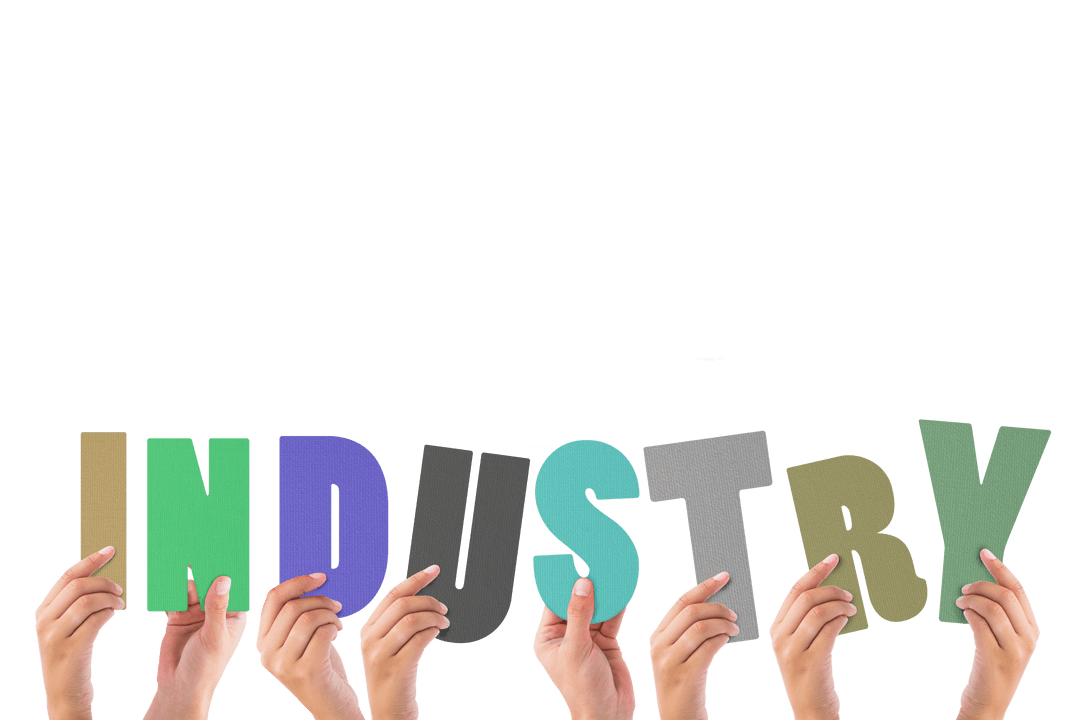 Hands Holding Industry Text on Transparent Background