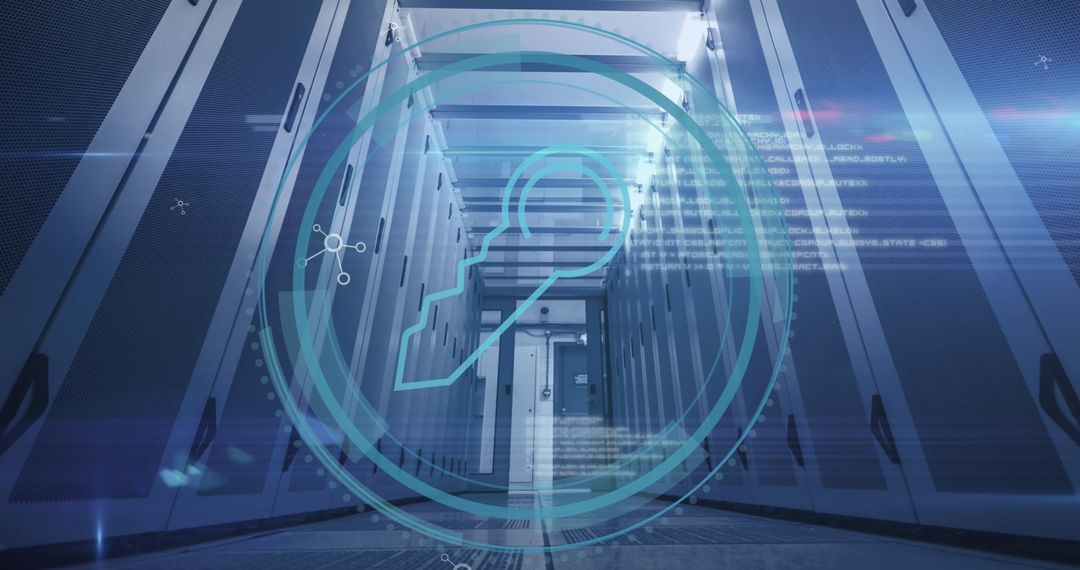 Secure Server Room with Digital Key Icon Overlay