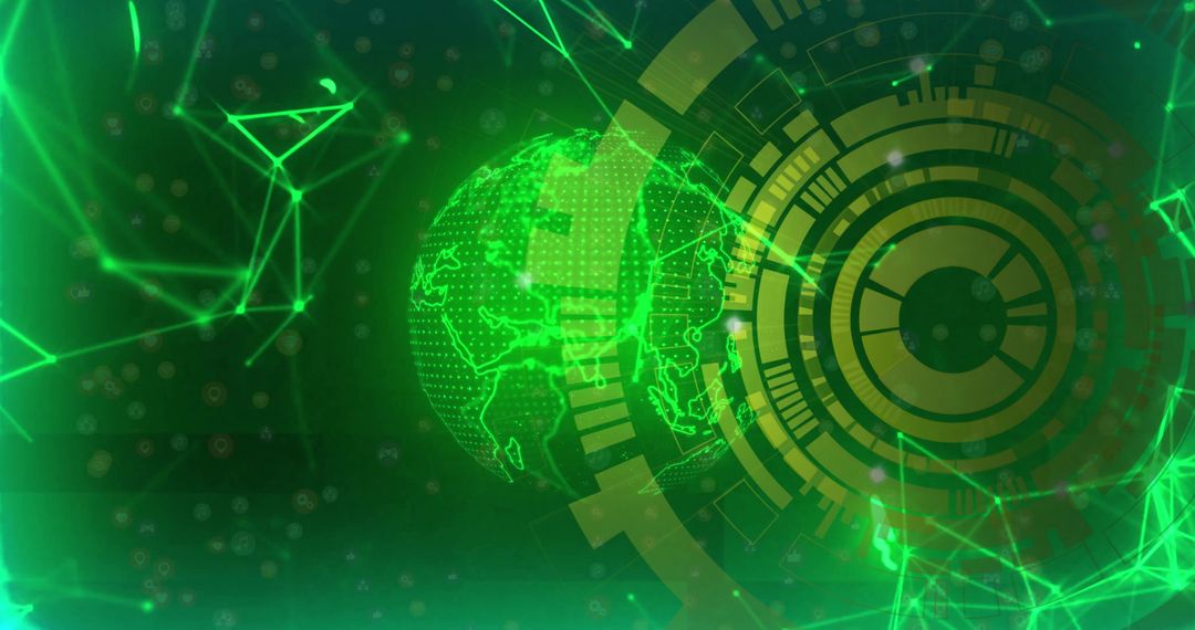 Futuristic Digital Globe and Geometric Shapes with Technology Elements