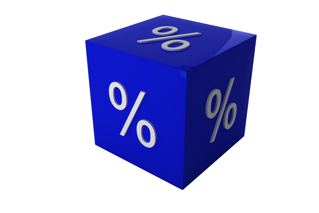 Blue Transparent Cube with Percent Symbol Illustration