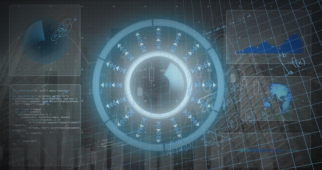 Futuristic Digital City with Data Interface and Global Icons