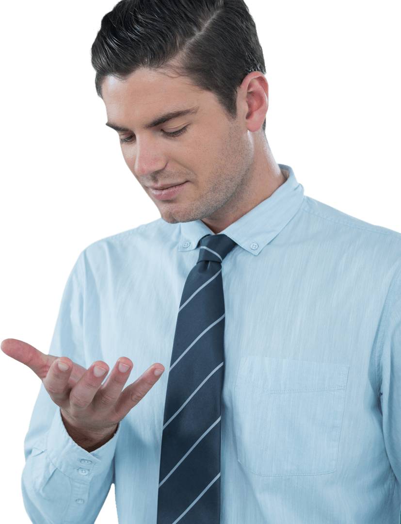 Businessman Exploring Futuristic Transparent Mobile Device