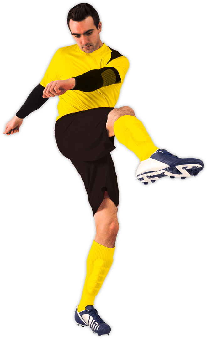 Transparent Background of Football Player Kicking Ball Energetically