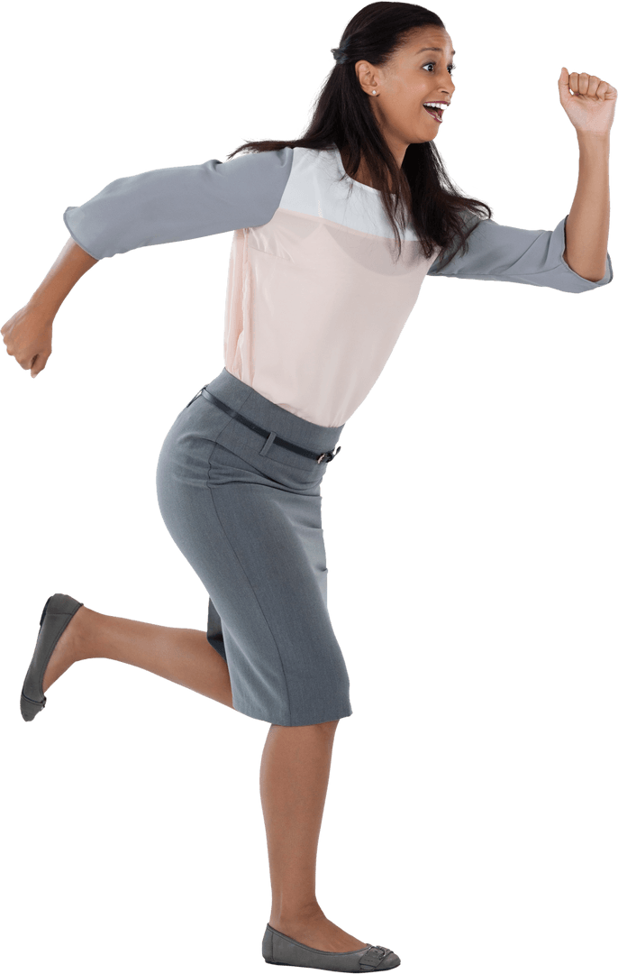 Businesswoman Running Energetically in Transparent Background
