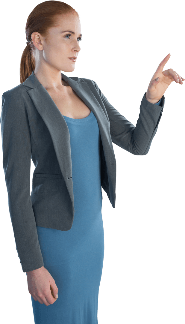 Transparent Businesswoman Interacting with Imaginary Interface