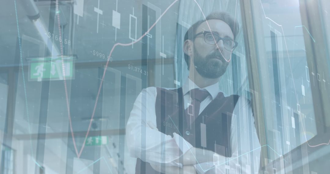 Thoughtful Businessman Analyzing Virtual Financial Charts