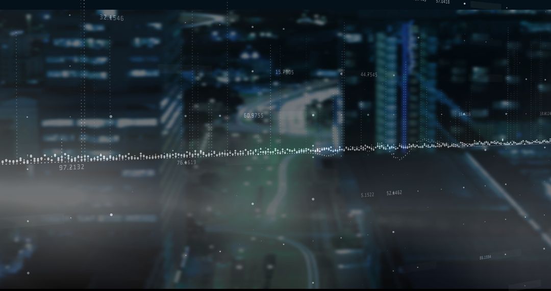 Data Visualization Overlay on Blurred Urban Nightscape