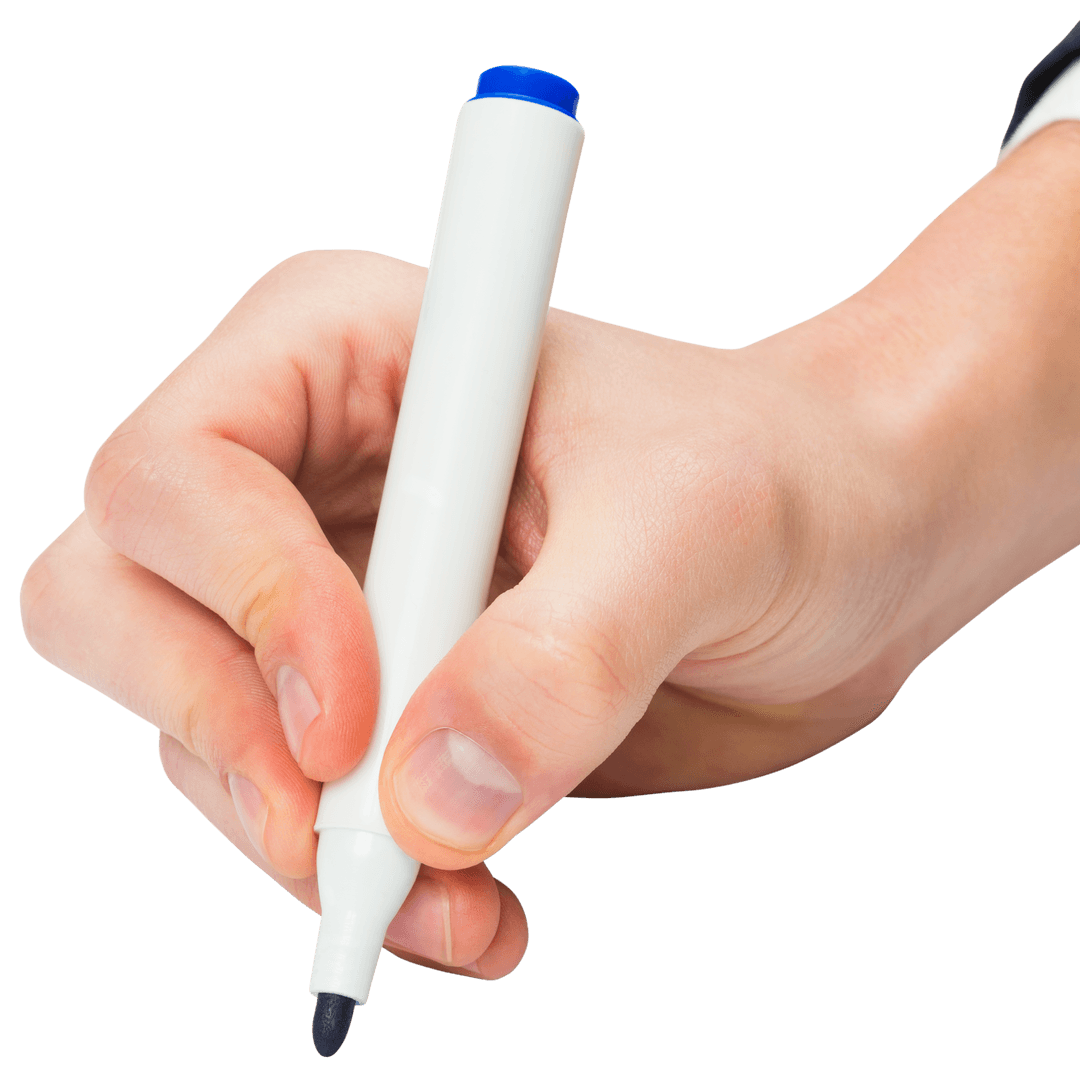 Transparent Hand Holding Whiteboard Marker for Writing Concept