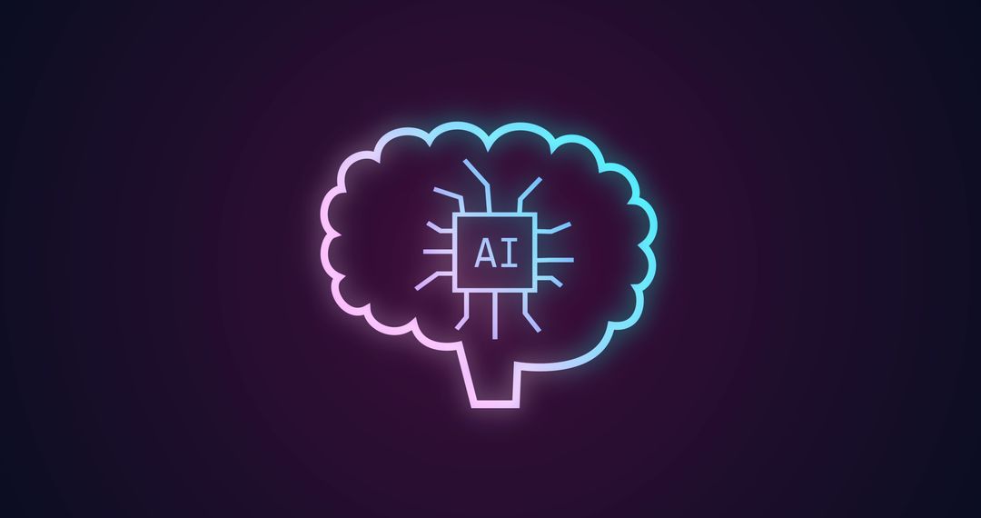Neon Outline AI Brain Symbolizing Artificial Intelligence