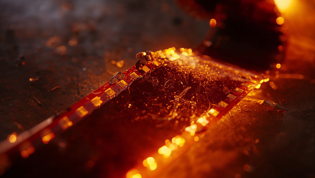 Glowing Heated Metal Plate on Workbench with Sparks