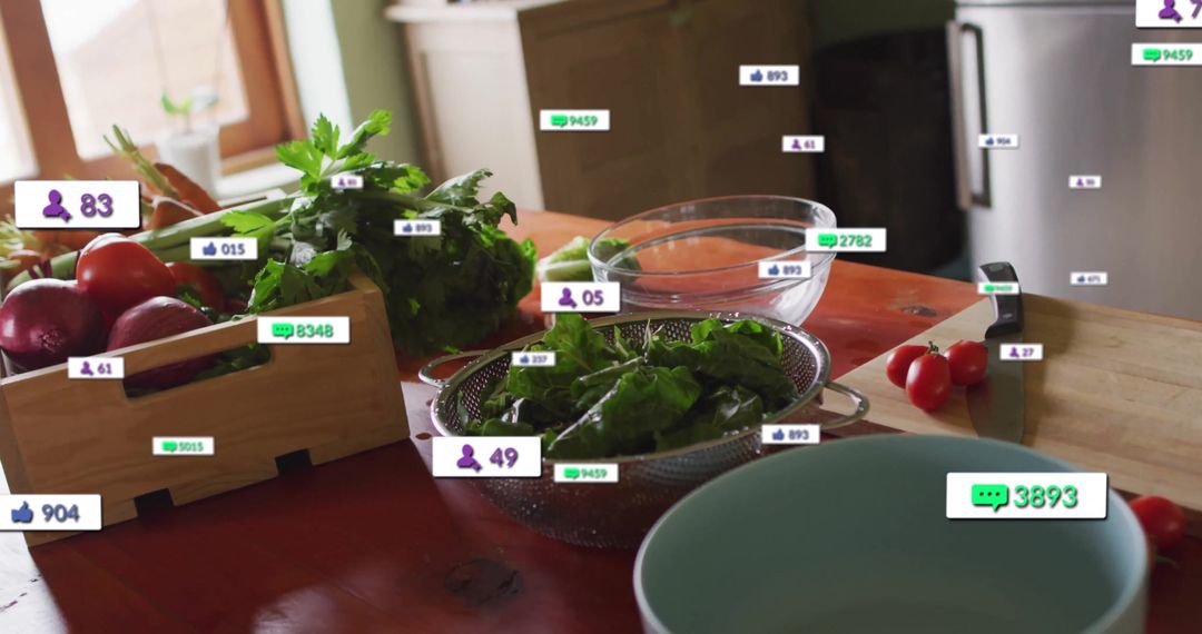Fresh Organic Vegetables with Digital Reactions in Modern Kitchen