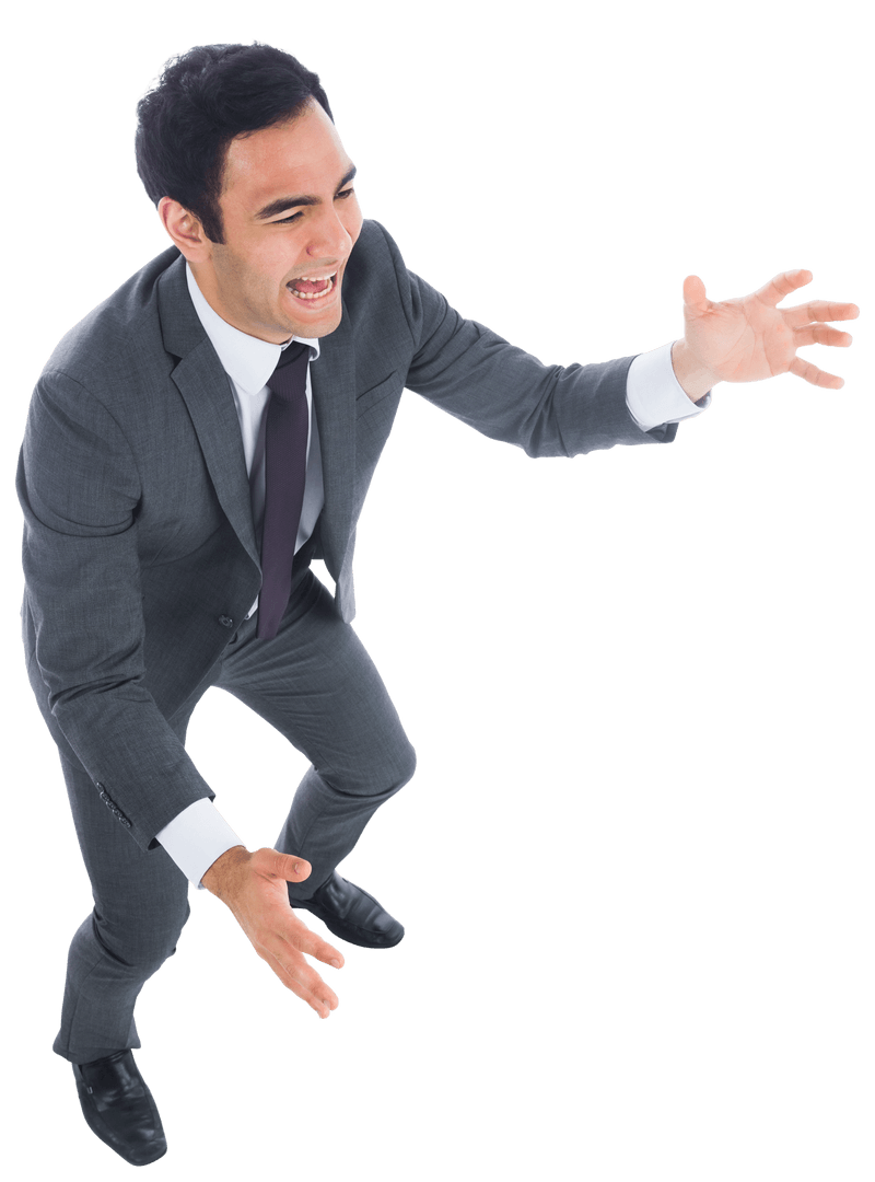 Biracial Businessman Shouting on Transparent Background