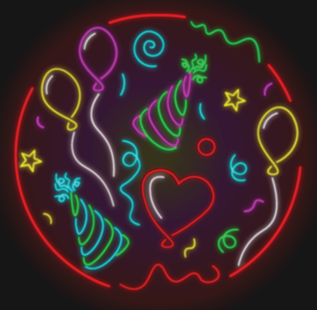 Colorful Neon Party Elements with Transparent Background