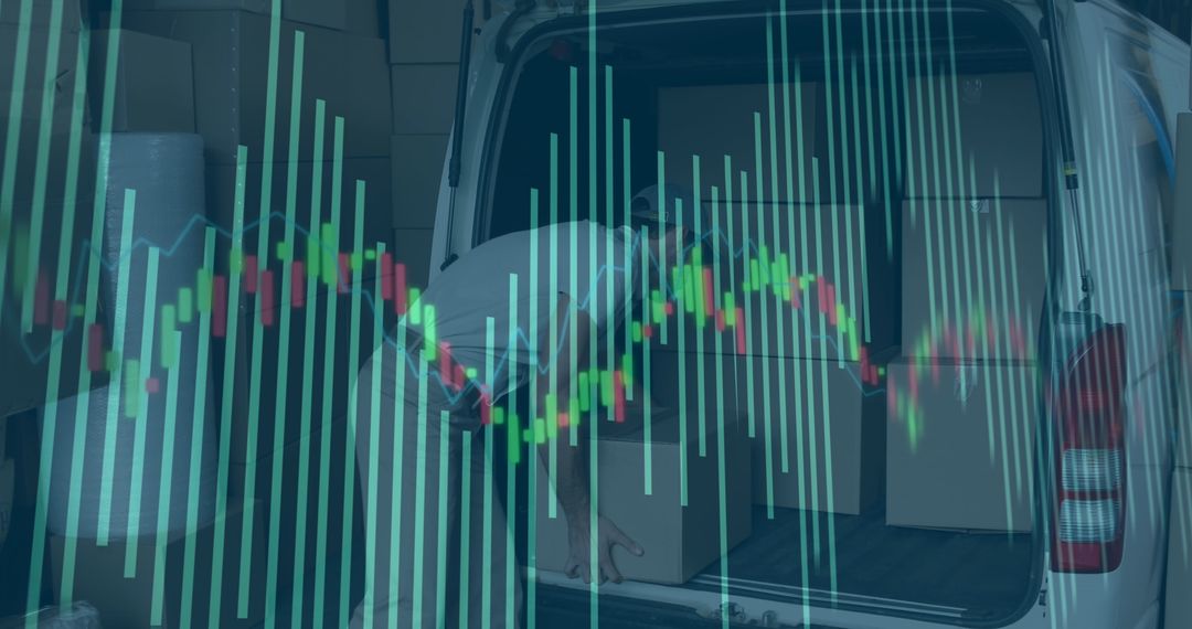 Finance Data Overlay with Delivery Boxes Background