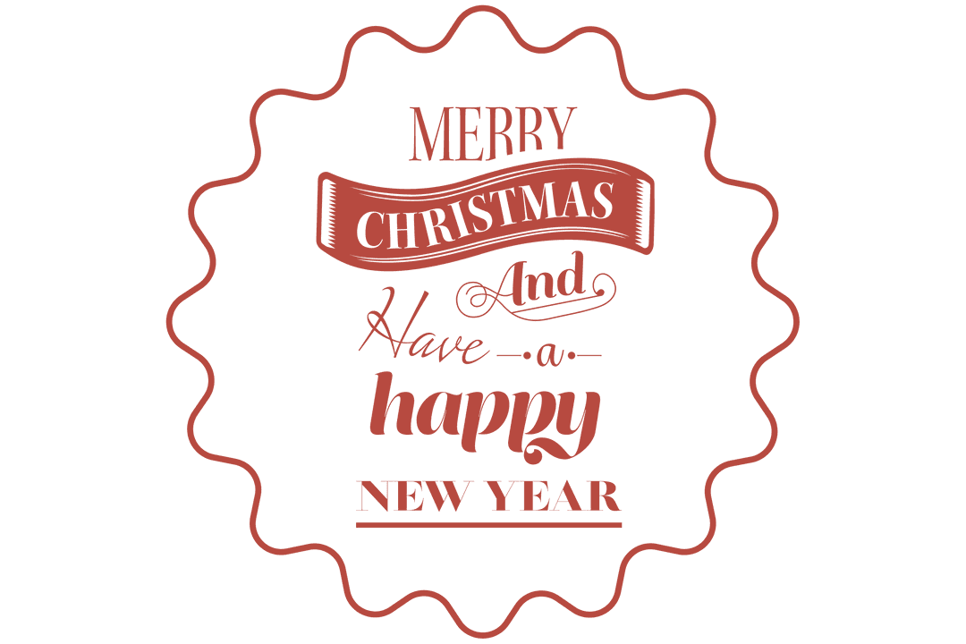 Vintage Style Christmas and New Year Greeting on Transparent Background