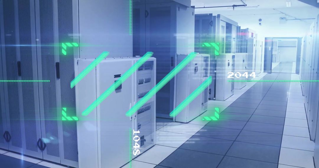 Digital data processing amid server rows in secure environment