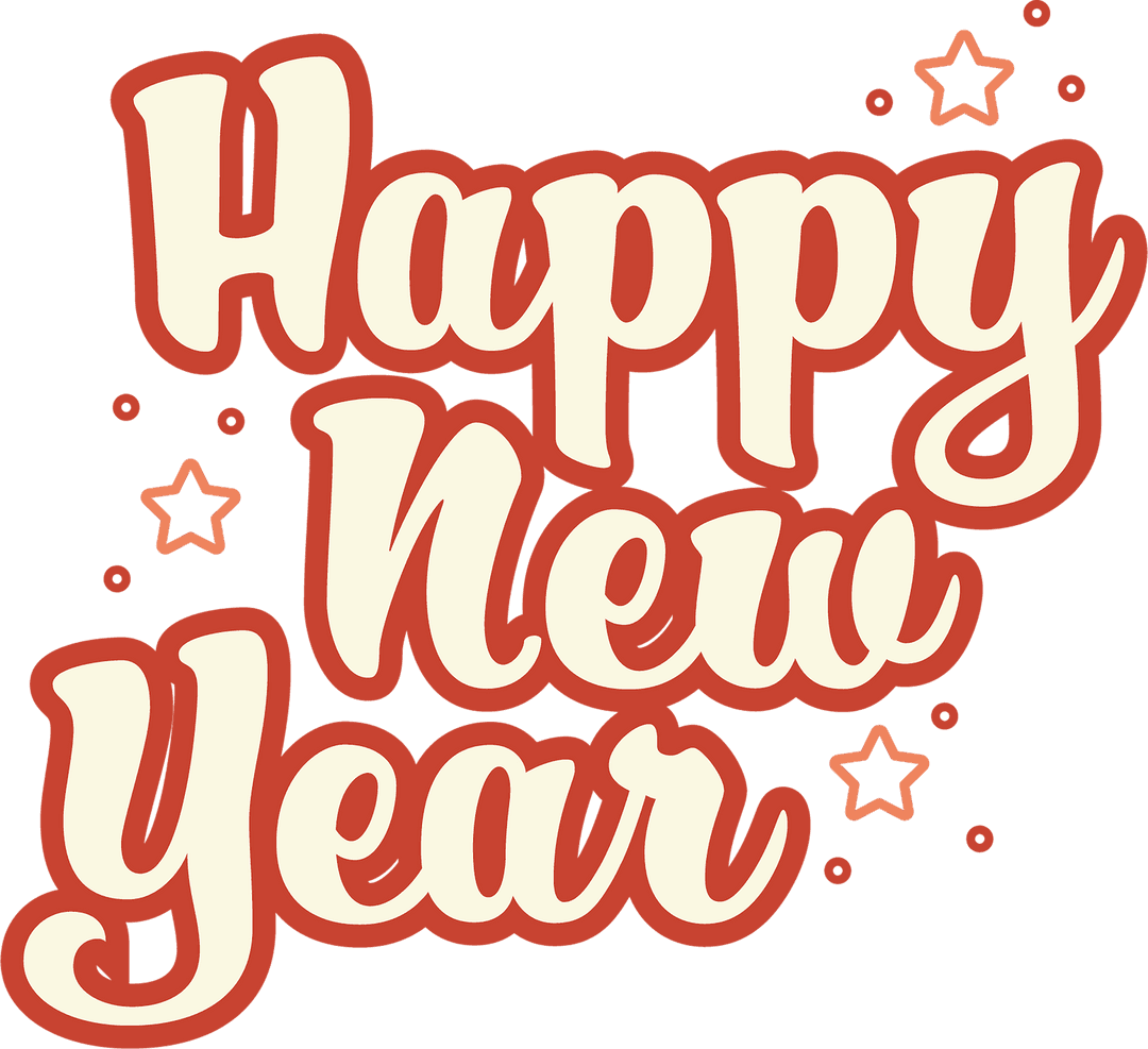 Happy New Year Text with Festive Design on Transparent Background