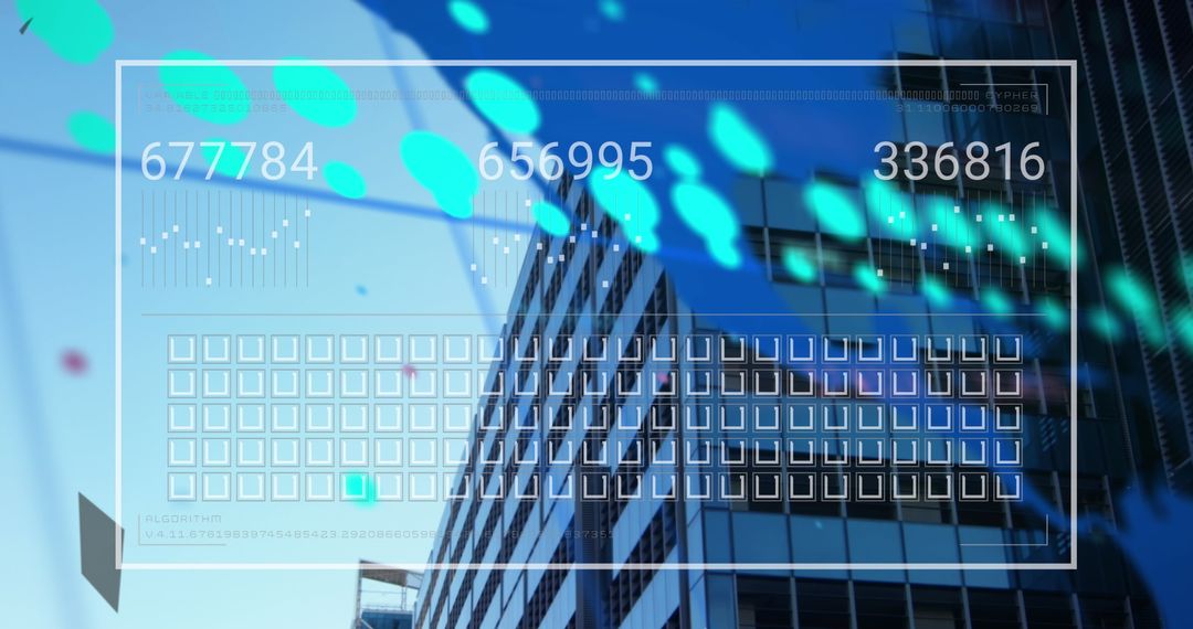 Futuristic Data Processing Overlaid on Modern Cityscape