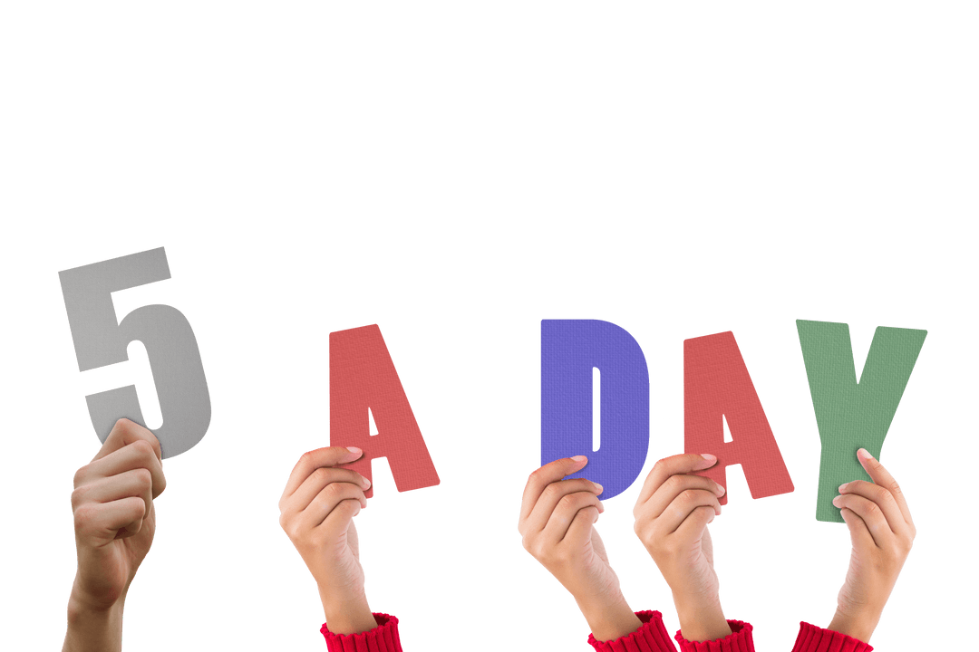Hands Holding 5 A Day Text on Transparent Background