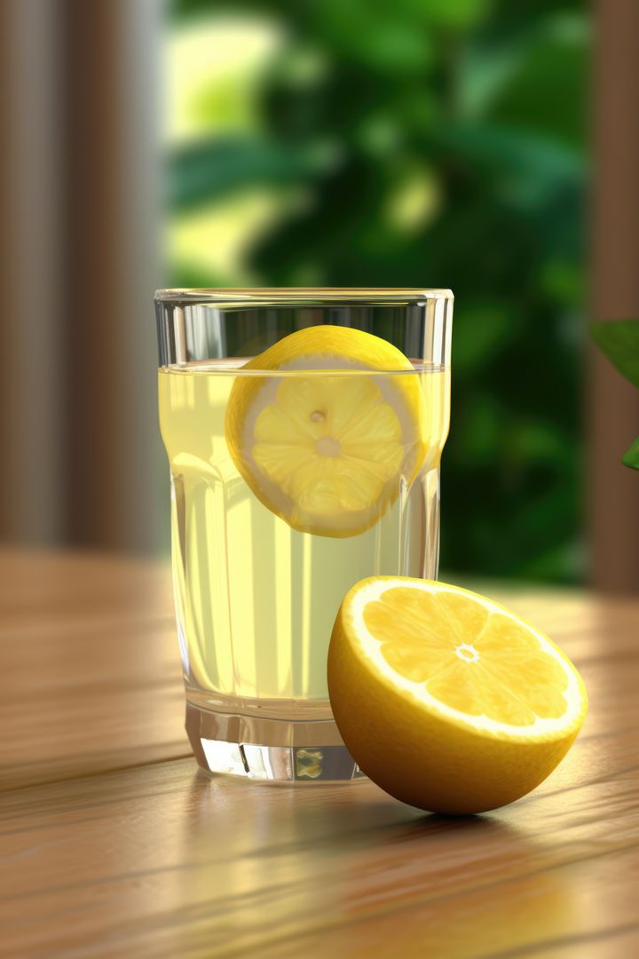 Glass of lemon juice and lemon on blurred background, created using generative ai technology - Free Images, Stock Photos and Pictures on Pikwizard.com