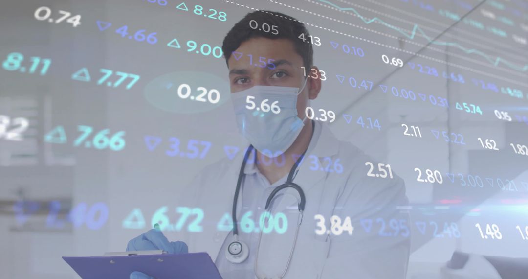 Doctor Analyzing Medical Data with Stock Market Overlay