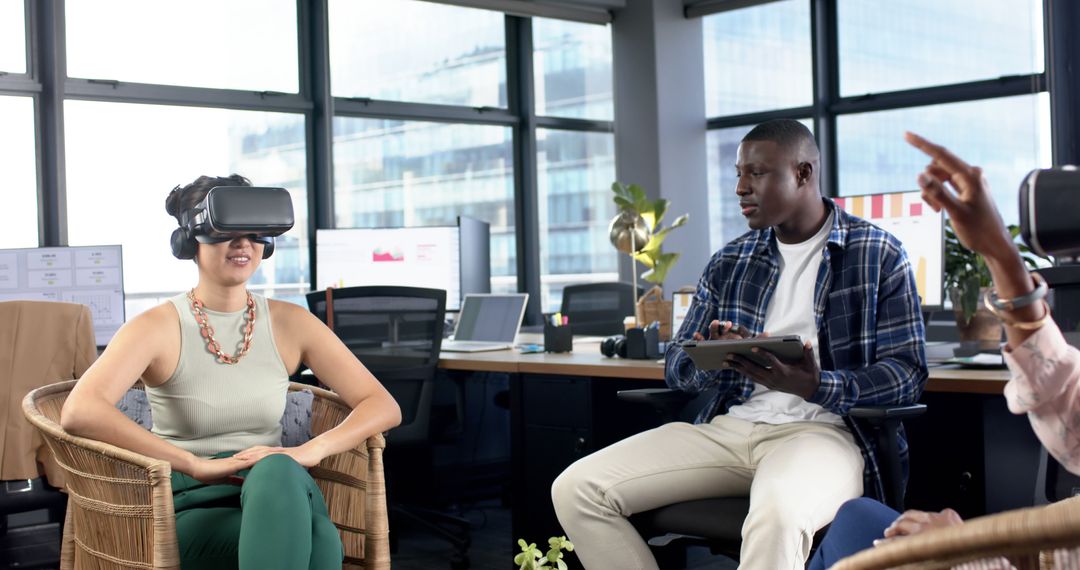 Diverse Business Team Using VR Technology in Modern Office