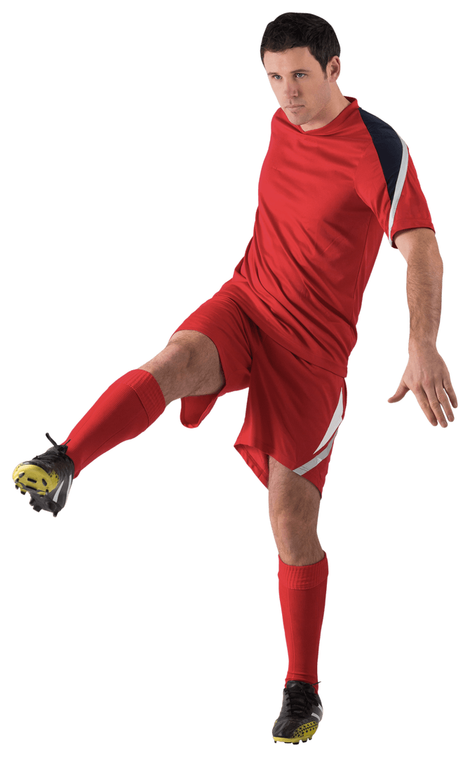 Transparent Football Player Kicking Ball in Red Uniform