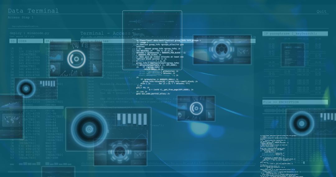 Futuristic Digital Data Processing Interface on Blue Screens