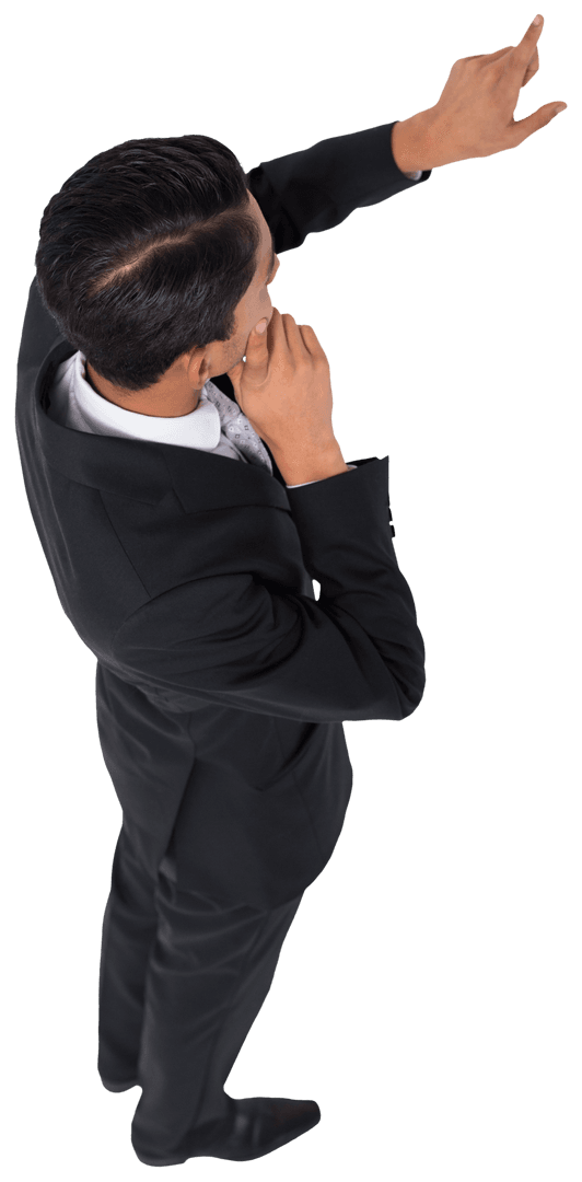 Transparent Businessman Touching Virtual Screen with Hand Gesture