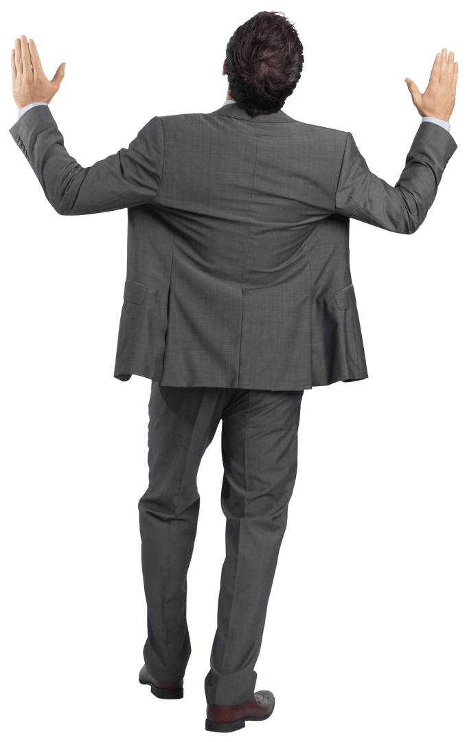 Transparent Businessman Posing with Arms Raised Back View