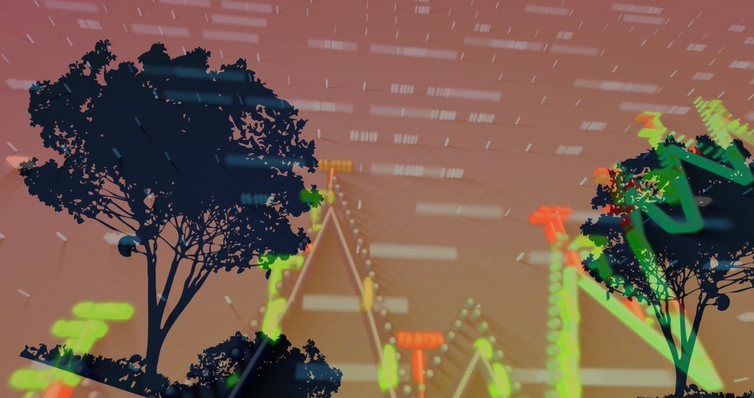 Digital Data and Graph Overlaid on Sunset Trees