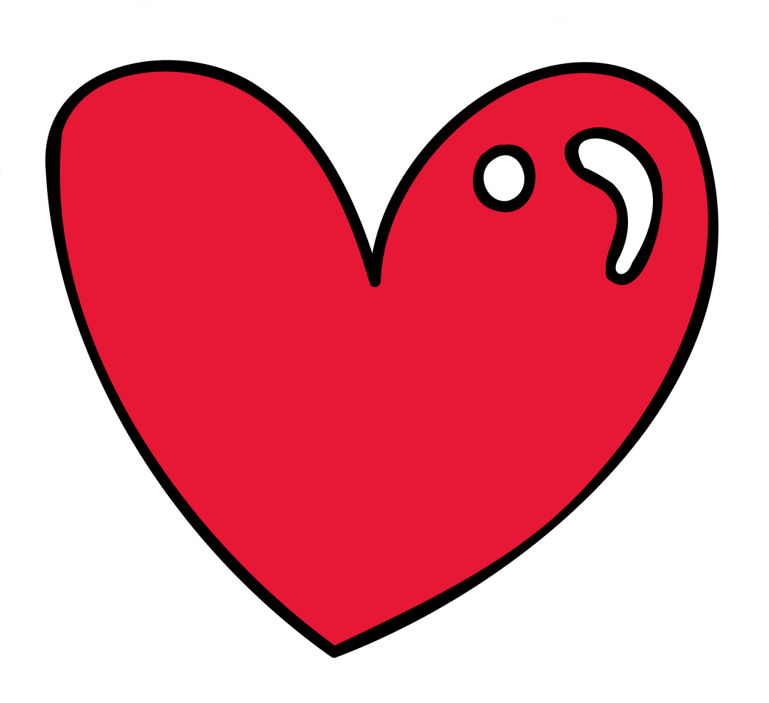 Bright Red Heart with Black Outline on Transparent Background