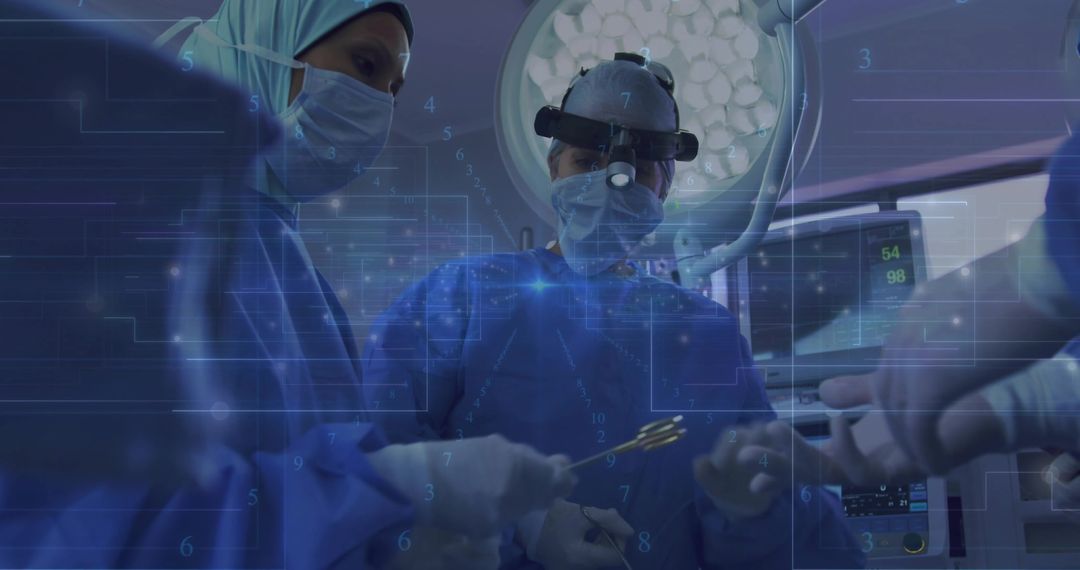 Surgeons Performing Operation with Technology Overlay in Hospital